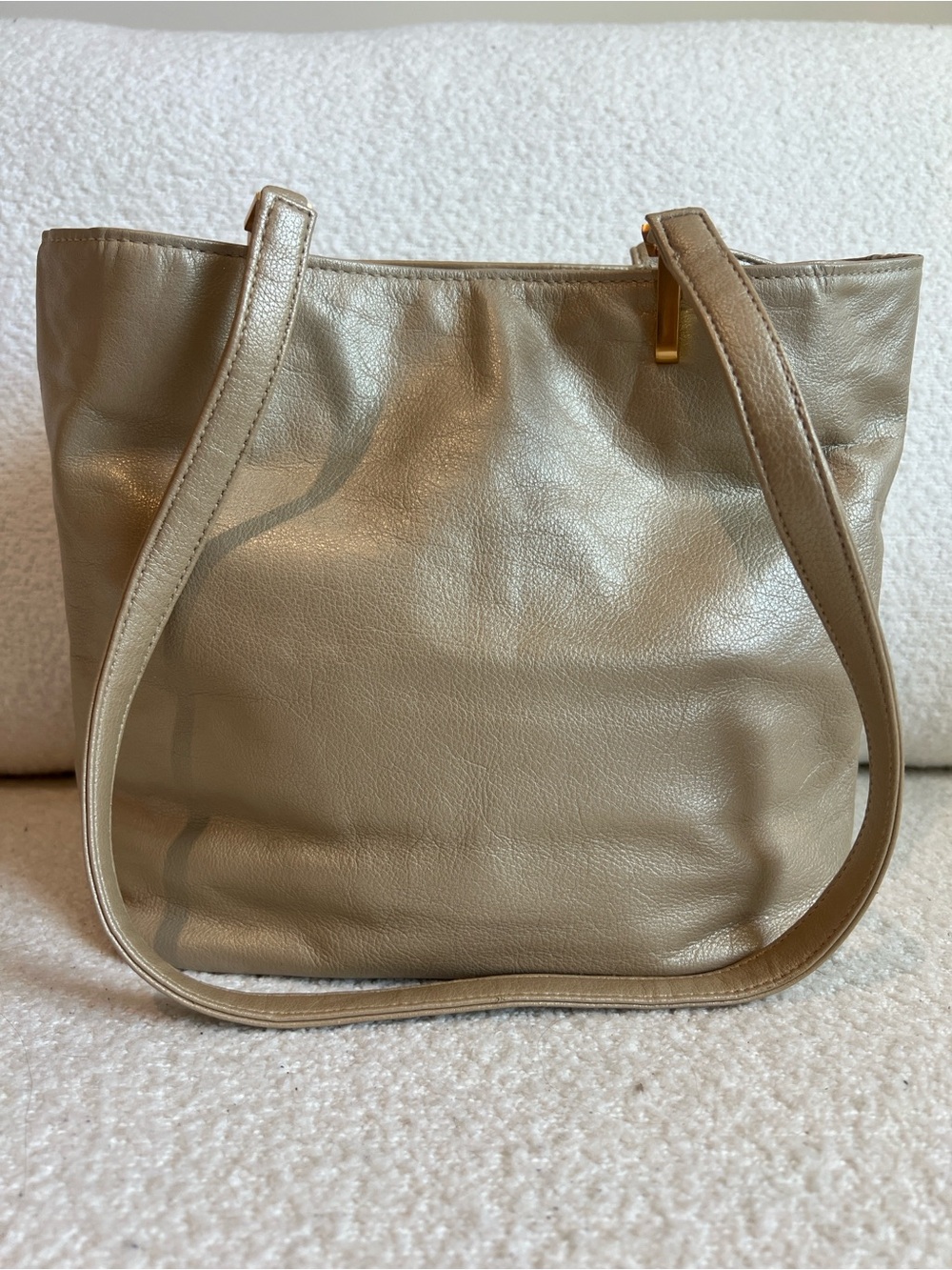 Vintage 90s Coletta Leather Shoulder Bag Taupe Color with Gold Accents